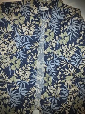 Pierre Cardin Navy, Light Blue and Cream Botanical Shirt Vintage